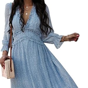 NWOT Baby Blue & White Ruffled V-Neck Midi Dress
